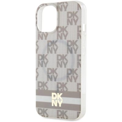 6. DKNY IML Checkered Mono Pattern & Printed Stripes MagSafe Case for iPhone 15 Plus / 14 Plus - Beige