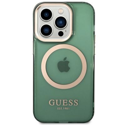 3. Guess GUHMP14LHTCMA iPhone 14 Pro 6.1" green/khaki hard case Gold Outline Translucent MagSafe