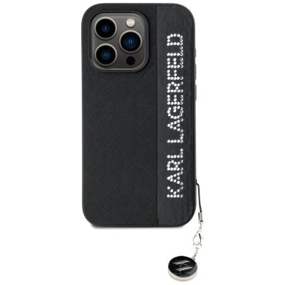 3. Karl Lagerfeld Saffiano Rhinestones & Charm case for iPhone 15 Pro Max - black
