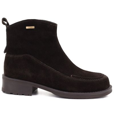 6. Women's leather ankle boots with stitching, chocolate Big Star