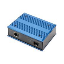 Industrial media converter 1000Base-TX PoE 30W - 1000Base-FX SFP (without module) DIN extended temperature range