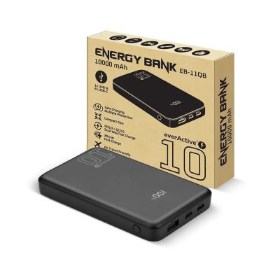 4. EVERACTIVE POWERBANK 10000MAH, 1X USB, 2X USB-C, 20W, QC4+, LCD DISPLAY, BLACK EB-11QB