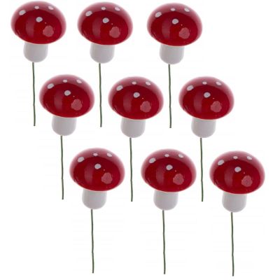 DECORATIVE FIGURINE OF MUSHROOMS ON WIRE 9 PCS