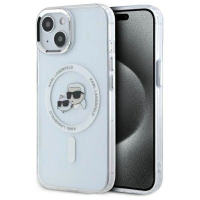Karl Lagerfeld IML Metal Karl&Choupette Head MagSafe iPhone 15 Case - White