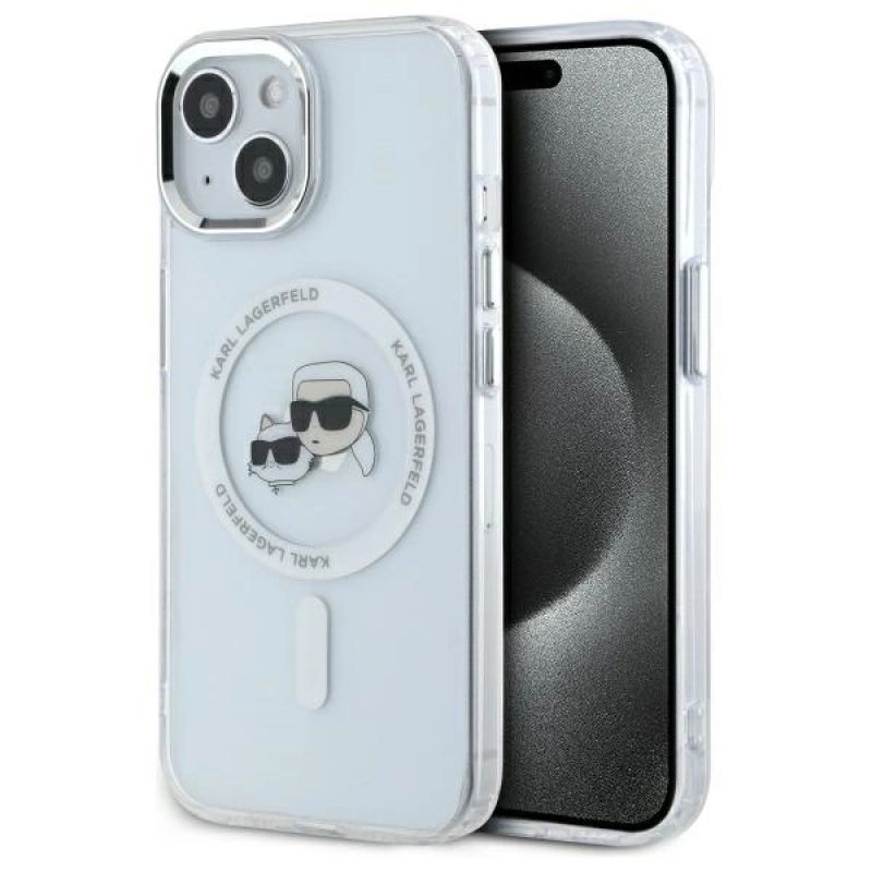 Karl Lagerfeld IML Metal Karl&Choupette Head MagSafe iPhone 15 Case - White