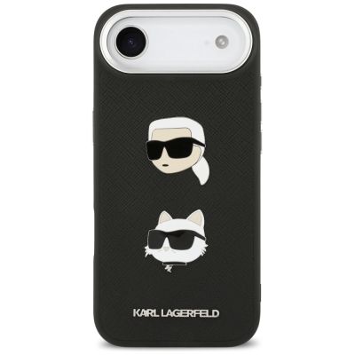 3. Karl Lagerfeld FW Grained Karl & Choupette Heads Pins & Logo iPhone Air Case - Black