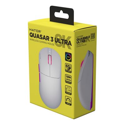 8. Hator Quasar 3 Ultra 8K Wireless Gaming Mouse White