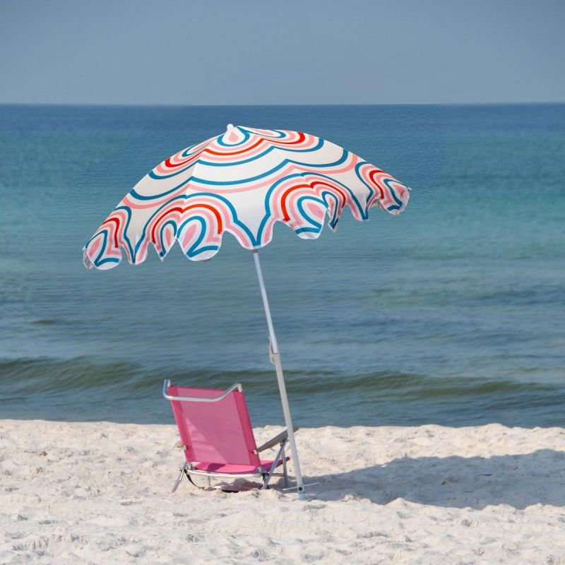 10. BEACH AND GARDEN UMBRELLA 160 CM BLUE AND PINK STRIP