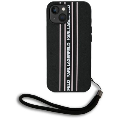 Karl Lagerfeld Saffiano Athleisure Stripes Cord iPhone 15 Case - Pink