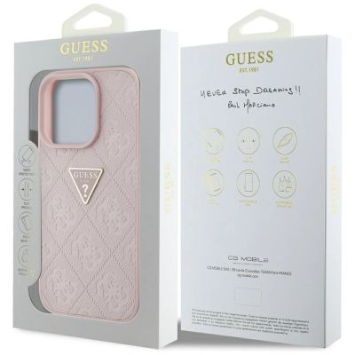 8. Guess Hot Stamp 4G Pattern Triangle Metal Logo iPhone 16 Pro Case - Pink