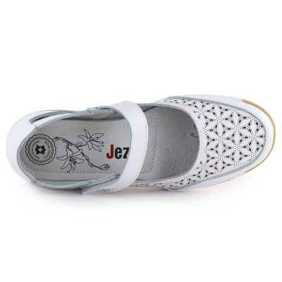 4. Women's leather openwork shoes with Velcro, white Jezzi 9763