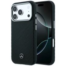 Mercedes Leather Semi Wrap Wood Effect MagSafe Case for iPhone 17 Pro Max - Black