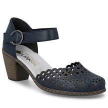Women's leather sandals with a comfortable heel, openwork, navy blue, Rieker 40902-14