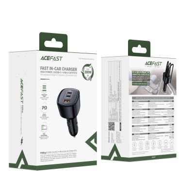 5. Acefast B18 200W Car Charger 2x USB-C + USB-A - Black