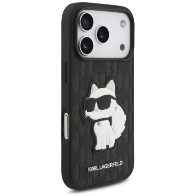 4. Karl Lagerfeld Saffiano Mono Patch Choupette Case for iPhone 18 Pro / 17 Pro – black