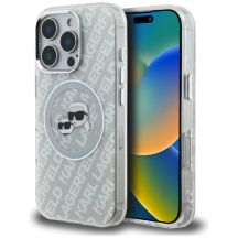 Karl Lagerfeld IML Glitter Karl & Choupette Heads Logo MagSafe Case for iPhone 16 Pro Max - Gray