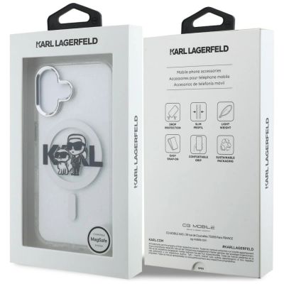 8. Karl Lagerfeld IML Glitter Karl & Choupette Sketch Logo MagSafe Case for iPhone 16 - Transparent