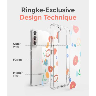 9. Ringke Fusion Design Armored Case Cover with Gel Frame for Samsung Galaxy S22 + (S22 Plus) transparent (Floral) (F593R31)