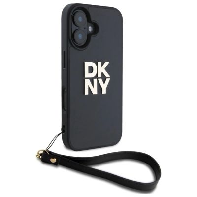 3. DKNY Wrist Strap Stock Logo iPhone 16 Case - Black