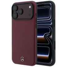 Mercedes Leather Semi Wrap Iconic Line MagSafe Case for iPhone 18 Pro / 17 Pro - Burgundy