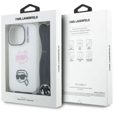 7. Karl Lagerfeld IML Crossbody Karl&Choupette Head Case for iPhone 16 Pro - White