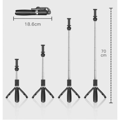 9. Tech-Protect L01S Bluetooth Selfie Stick with Tripod up to 70cm - Black