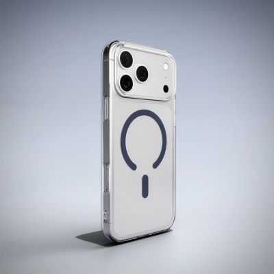 9. Puro Lite Mag TPU+PC Case Compatible with MagSafe for iPhone 17 Pro - Transparent with Blue Ring