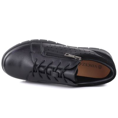 3. Women's leather openwork wedge shoes, black Vinceza 39977