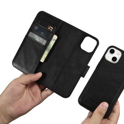 12. iCarer Oil Wax Wallet Case 2in1 Cover iPhone 14 Plus Anti-RFID Leather Flip Case Black (WMI14220723-BK)
