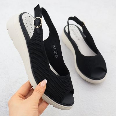 Women's black textile wedge sandals Vinceza 97303