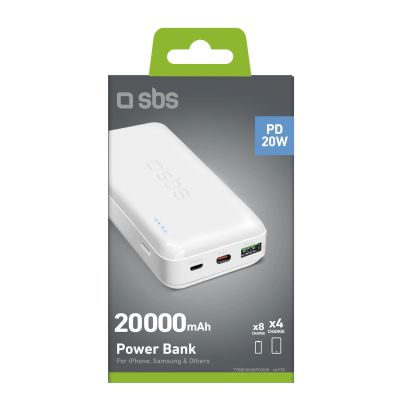 2. Powerbank SBS TTBB20000PD20W 20000 mAh 20W Power Delivery with MicroUSB, USB-C, USB-A - white