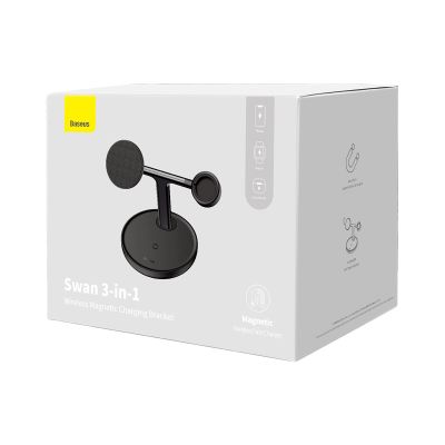 5. Baseus Swan inductive charger (MagSafe compatible) stand for iPhone, Apple Watch, AirPods + USB-C cable 1m black (WXTE000101)