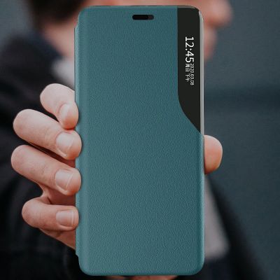 9. Eco Leather View Case elegant bookcase type case with kickstand for iPhone 13 Pro orange