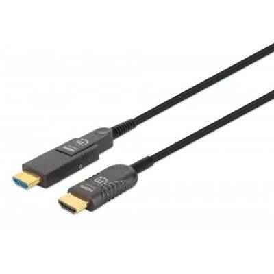 MANHATTAN High Speed Active Fiber Optic Cable with Detachable Connector 4K@60Hz UHD, HDMI Male to Micro HDMI Male (Type D) and Detachable HDMI Male (Type A), 30m, HEC, ARC, Gold-Plated Contacts