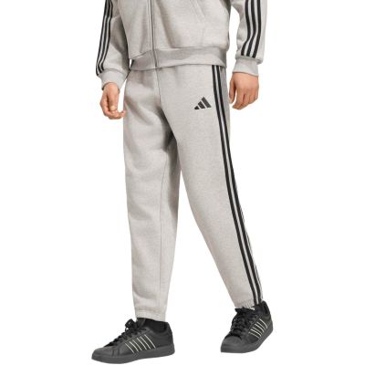 Men's adidas Essentials 3-Stripes Fleece Tapered Cuffed Pants Gray KY4127