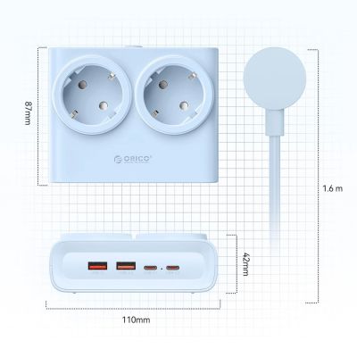 4. Orico PDC25 25W 6in1 Power Strip 2x AC + 2x USB-A + 2x USB-C - Blue
