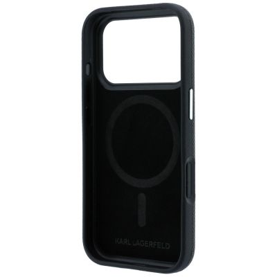 7. Karl Lagerfeld Grained Heads Metal MagSafe Case for iPhone 17 Pro Max / 18 Pro Max - Black