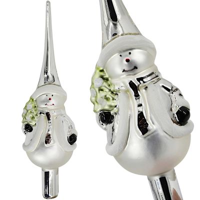 3. SILVER GLASS SNOWMAN CHRISTMAS TREE TOP