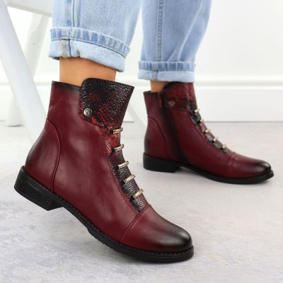 7. Women’s burgundy croc-effect ankle boots Jezzi ASA62-16