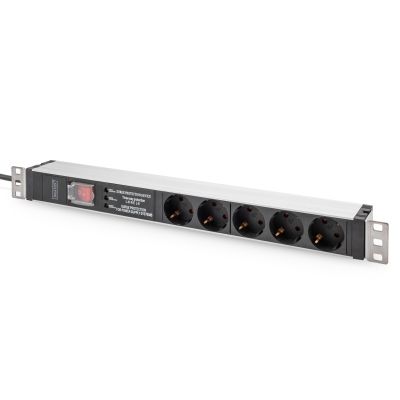 Digitus Power strip with aluminum profile and switch, surge protection, integrated mains filter, 5 sockets with contacts