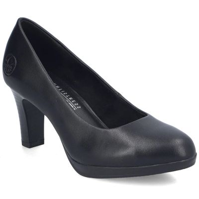 6. Rieker 41560-01 black leather pumps with a block heel