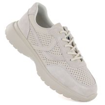 Women's leather sports shoes with openwork pattern, beige, Vinceza 41507