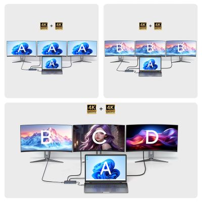 6. USB-C Hub 14 in 1 Wozinsky WDS03Y5S Multifunctional, Aluminum, for 3 Monitors, with 15 cm Cable - Gray