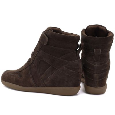 5. Women’s leather wedge sneakers ankle boots in chocolate Vinceza 31712