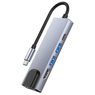4. HUB Tech-Protect V3 5in1 USB-C - USB-A 3.0 / USB-A 2.0 / USB-C / HDMI / RJ45 - gray