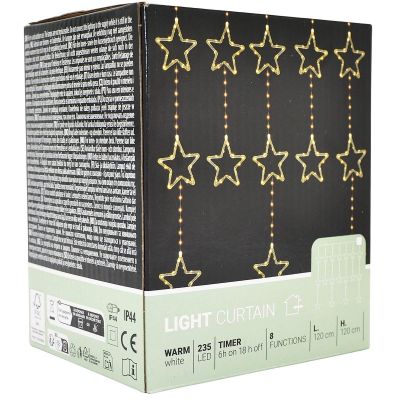 CHRISTMAS TREE LIGHTS LIGHT CURTAIN 120x120 CM 235LED WARM WHITE STARS
