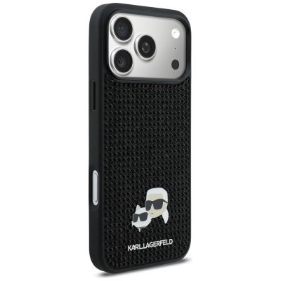 4. Karl Lagerfeld Rhinestones Karl&Choupette Pin Case for iPhone 17 Pro Max - Black