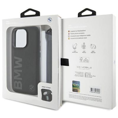 7. BMW Signature Leather Wordmark Cord case for iPhone 15 Pro Max - black