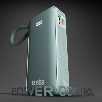 5. Powerbank SBS 10000 mAh 20W with built-in USB-C cable and digital display - gray