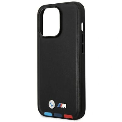 6. BMW Leather Stamp Tricolor Case for iPhone 14 Pro - Black